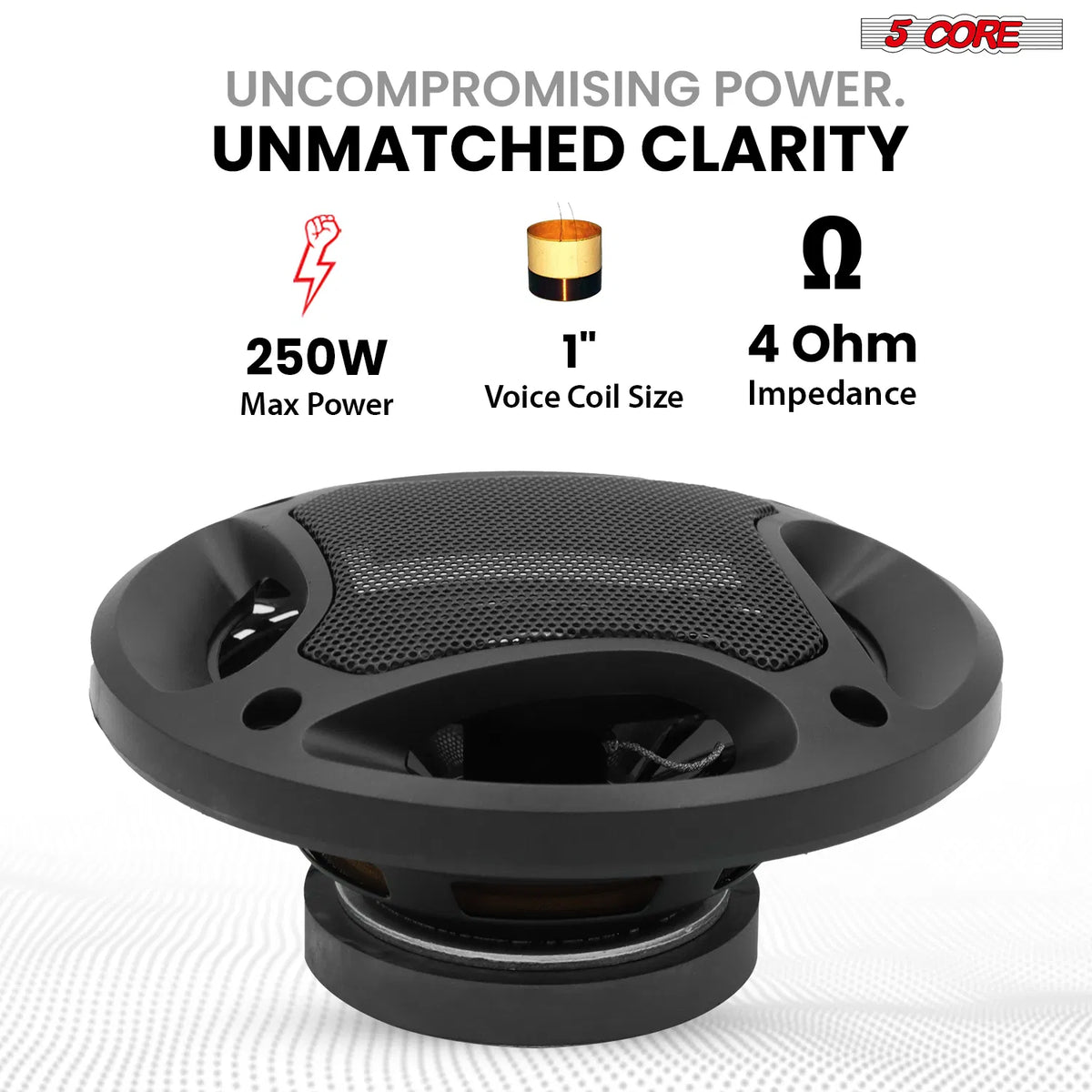 5 Core 4 inch speaker: 250W max, 1 inch voice coil, 4 Ohm
