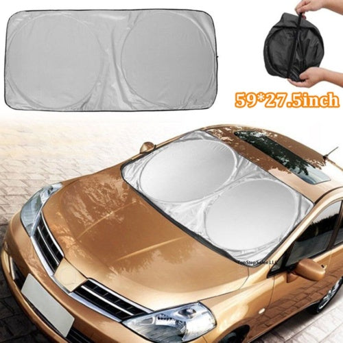 59 x 27.5 inch windshield sunshade with folded storage pouch