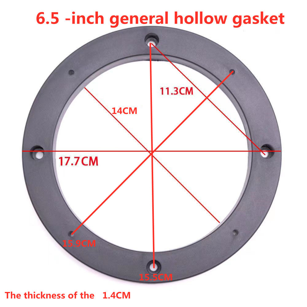 6.5 inch speaker spacer dimensions: 17.7 cm outer, 1.4 cm thick
