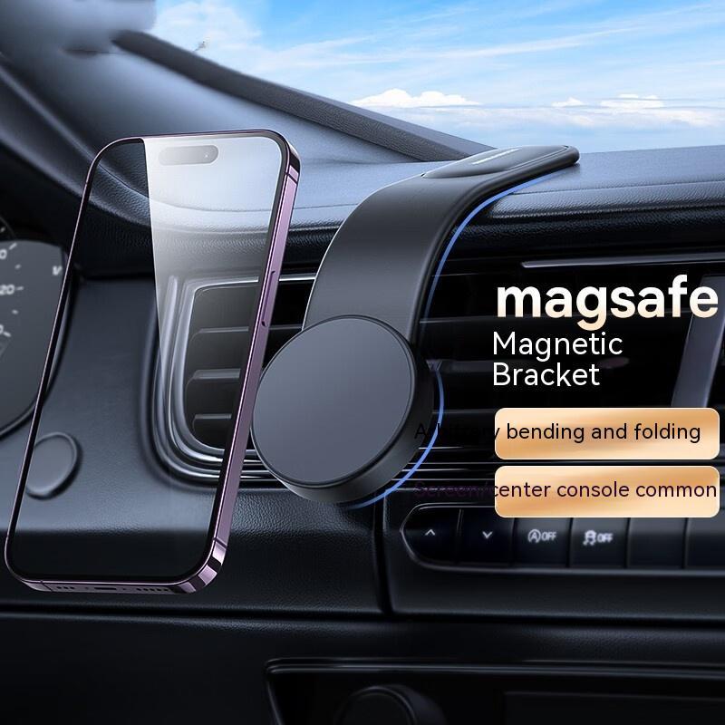 Bendable magnetic car phone mount on dashboard