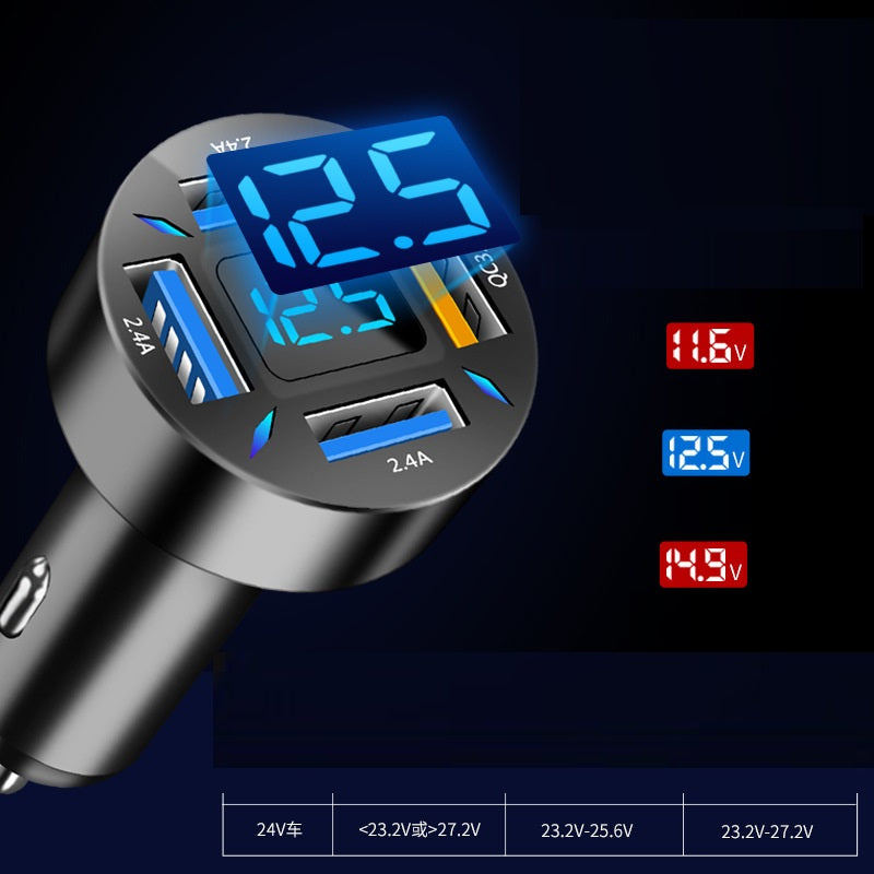 4-port LED car charger digital voltage display